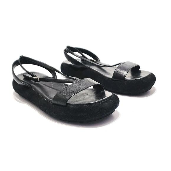 Theory Strappy Sandals Black Leather Size 7 Slingback Platform Comfort Shoes - Picture 4 of 9
